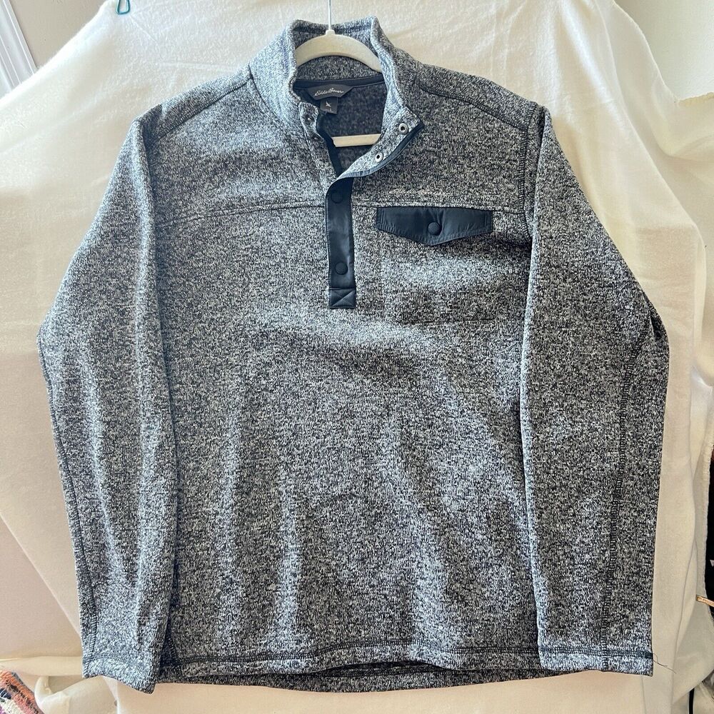 Eddie Bauer Men's Convector Snap Mock Sweater Size Large Heather Gray Gorpcore